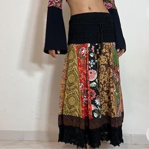 Vintage Patchwork Midi Skirt